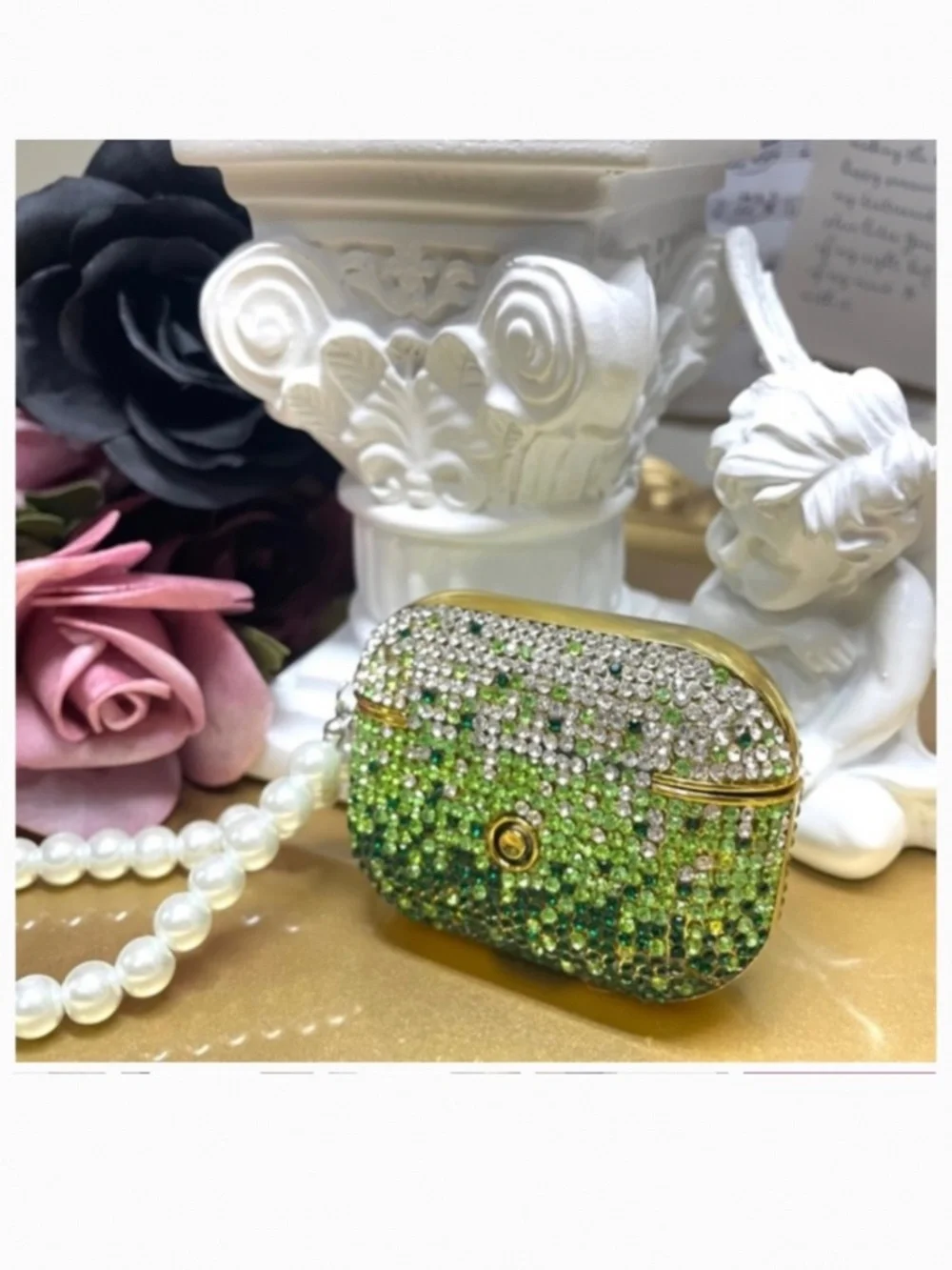 2 items.AirPods 1/2/pro1 Rhinestone gradient bling case with pearl chain